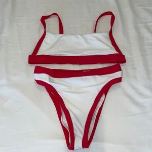 Red and white bikini